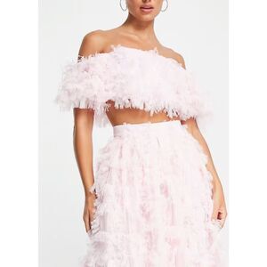 ASOS Edition Off Shoulder Sugar Pink Crop Top Textured Mesh size US 8